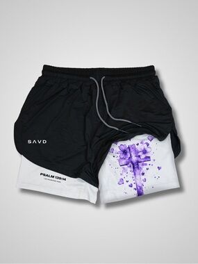 Black Athletic Shorts with White Floral Cross Liner